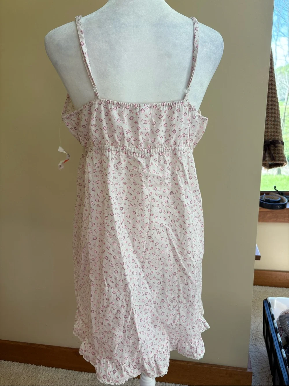 NWT Cotton Lace edge White & Pink Floral Babydoll Dress Cami Nightie Large - Picture 3 of 5